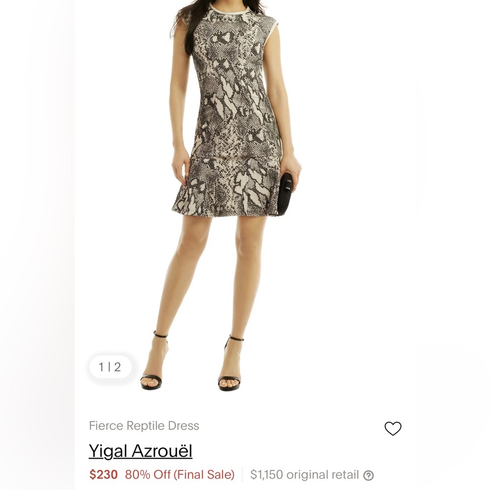 Yigal Azrouel Sleeveless Leather Trimmed Snake Jacquard Flirty Dress Size 14 EUC
